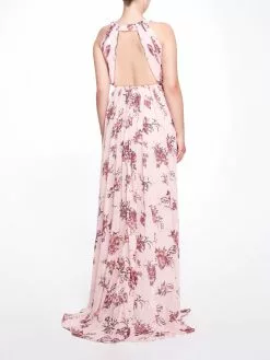 Marchesa Bridesmaids Halter Printed Lurex Chiffon Gown -Deals Marchesa Store M00193461045748 1300498890