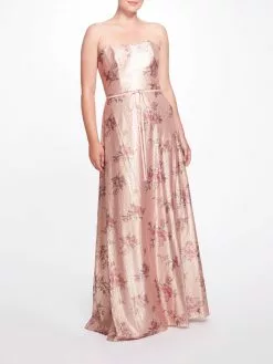 Marchesa Bridesmaids Strapless Printed Sequin Gown