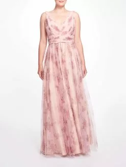 Marchesa Bridesmaids Sleeveless V-Neck Tulle Gown