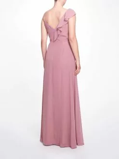 Marchesa Notte Asymmetric Neck Chiffon Ruffle Gown -Deals Marchesa Store M00193461107323 1407218103