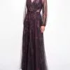 Marchesa Bridesmaids Salerno Printed Gown - Aubergine -Deals Marchesa Store M00193461163015 1832134357