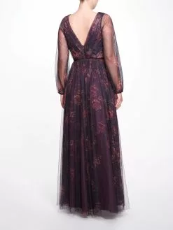 Marchesa Bridesmaids Salerno Printed Gown - Aubergine -Deals Marchesa Store M00193461163015 873697187