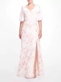 Marchesa Bridesmaids Rome Printed Gown - Blush