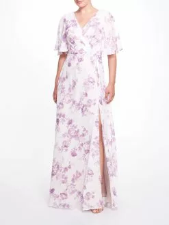 Marchesa Bridesmaids Rome Printed Gown - Lilac