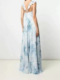 Marchesa Bridesmaids Pavia Printed Gown - Dusty Blue -Deals Marchesa Store M00193461215578 1579148419