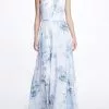 Marchesa Bridesmaids Pavia Printed Gown - Dusty Blue -Deals Marchesa Store M00193461215578 2976435328