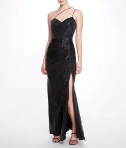 Marchesa Notte Ruched Lamé Gown