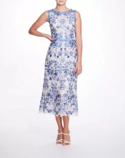 Marchesa Notte Guipure Tea-Length Gown