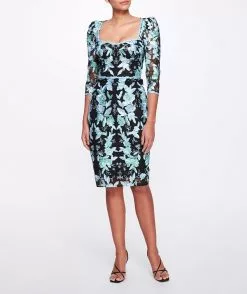 Marchesa Notte Embroidered Tulle Cocktail Dress - Black Multi