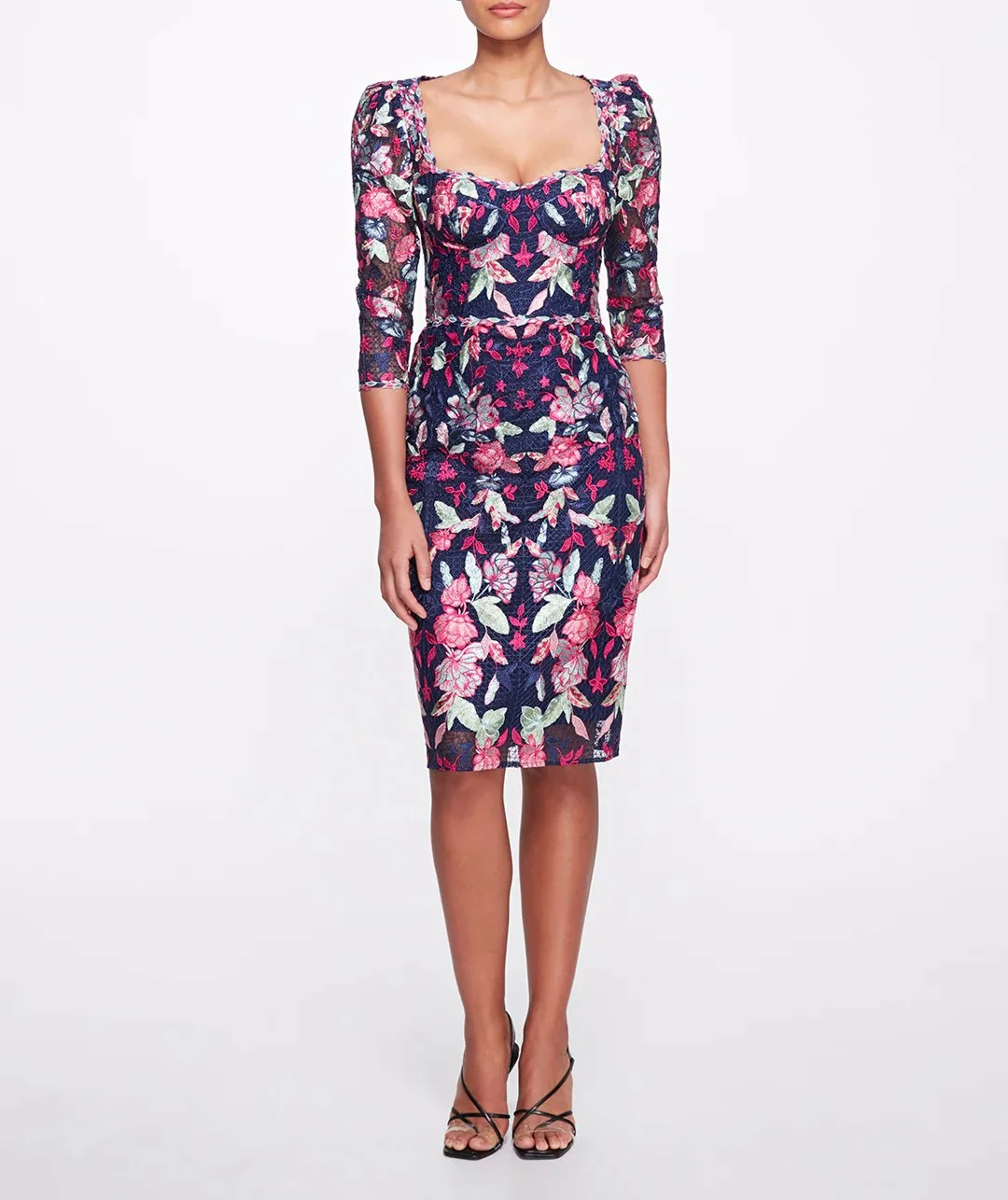 Marchesa Notte Embroidered Tulle Cocktail Dress - Navy Multi 3 Marchesa Notte Embroidered Tulle Cocktail Dress - Navy Multi