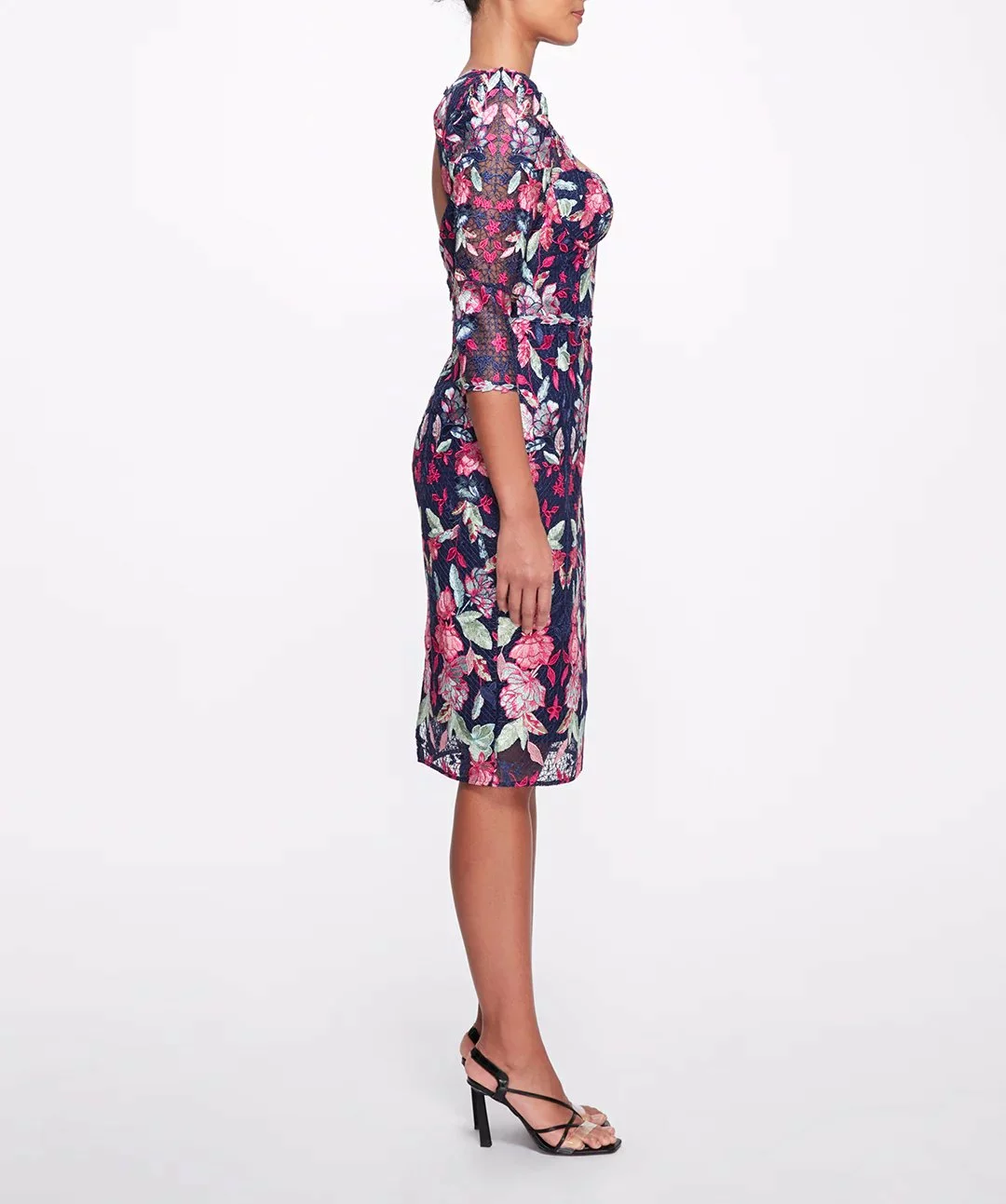 Marchesa Notte Embroidered Tulle Cocktail Dress - Navy Multi 4 Marchesa Notte Embroidered Tulle Cocktail Dress - Navy Multi - Image 2