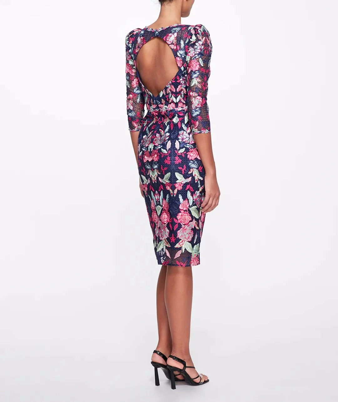 Marchesa Notte Embroidered Tulle Cocktail Dress - Navy Multi 5 Marchesa Notte Embroidered Tulle Cocktail Dress - Navy Multi - Image 3