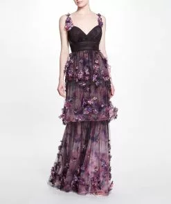 Marchesa Notte Ombré Tulle Gown - Black Multi