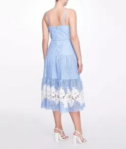 Marchesa Notte Guipure Midi Dress - Dusty Blue -Deals Marchesa Store M00193461399308 1603348150