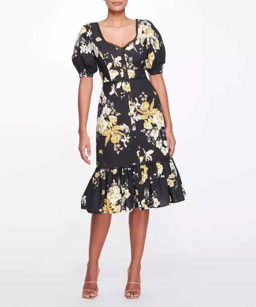 Marchesa Notte Sweetheart Neckline Floral Print Fitted Midi Dress -Deals Marchesa Store M00193461399452 3991070868