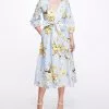 Marchesa Notte A-line Midi Dress With Balloon Sleeves - Dusty Blue