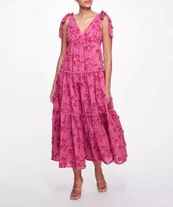 Marchesa Notte Tie Strap Maxi Dress - Pink