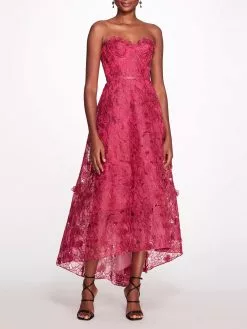 Marchesa Notte Strapless Organza Gown - Raspberry