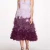 Marchesa Notte Ombré Textured Tulle Tea-Length Gown - Aubergine
