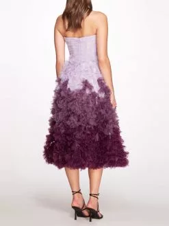 Marchesa Notte Ombré Textured Tulle Tea-Length Gown - Aubergine -Deals Marchesa Store M00193461413844 1213862890