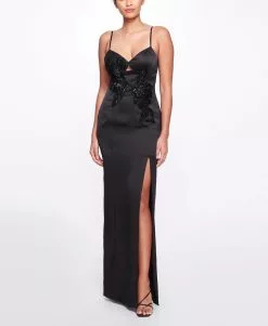 Marchesa Notte Sleeveless Beaded Stretch Charmeuse Column Gown