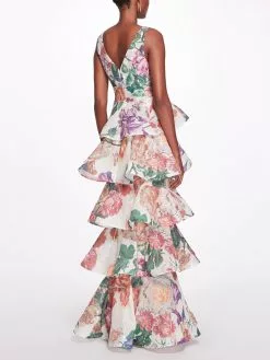 Marchesa Notte Plunging V-Neck Floral Printed Gown -Deals Marchesa Store M00193461432845 75480199
