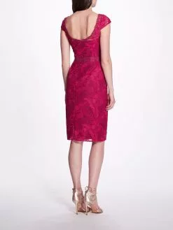 Marchesa Notte Boat Neck Fauna Cocktail Dress - Fuchsia -Deals Marchesa Store M00193461436027 859497659