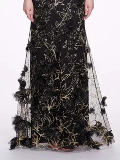 Marchesa Notte Off-The-Shoulder Embroidered Gown - Black -Deals Marchesa Store M00193461439011 1144145411
