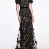 Marchesa Notte Off-The-Shoulder Embroidered Gown - Black