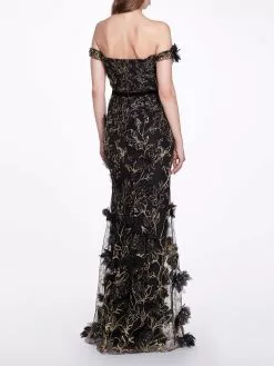 Marchesa Notte Off-The-Shoulder Embroidered Gown - Black -Deals Marchesa Store M00193461439011 3588622581