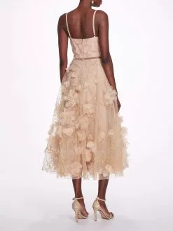 Marchesa Notte Sleeveless Embroidered Tea-Length Gown - Nude -Deals Marchesa Store M00193461440420 880875862