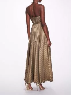Marchesa Notte Halter Georgette Tea-Length Gown - Gold -Deals Marchesa Store M00193461440574 3273561158