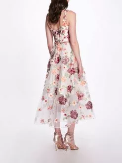Marchesa Notte Embroidered Floral Tea Length Gown - Ivory -Deals Marchesa Store M00193461451167 2866832442